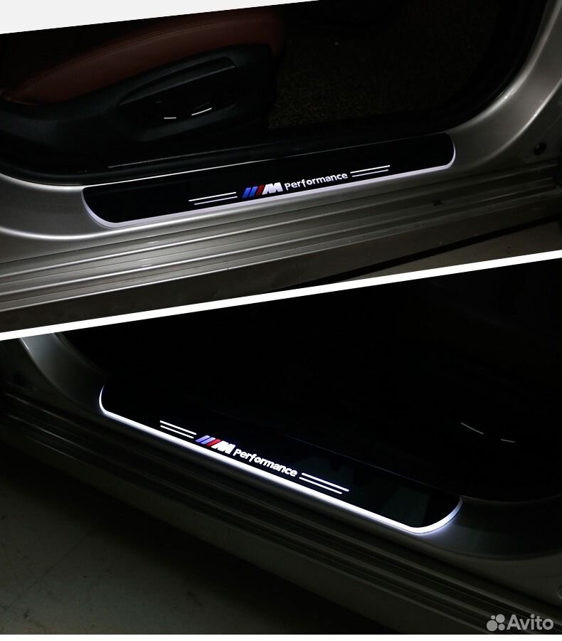 Накладки на пороги Premium для BMW X6 (синяя подсв