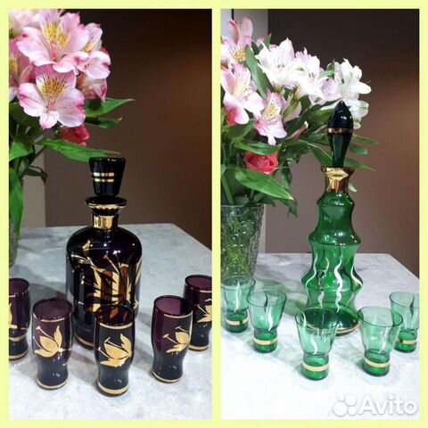 Графин / штоф + 5стопок Богемия СССР