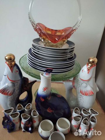 Набор,штоф СССР Рыбка,сервиз чайный,тарелки