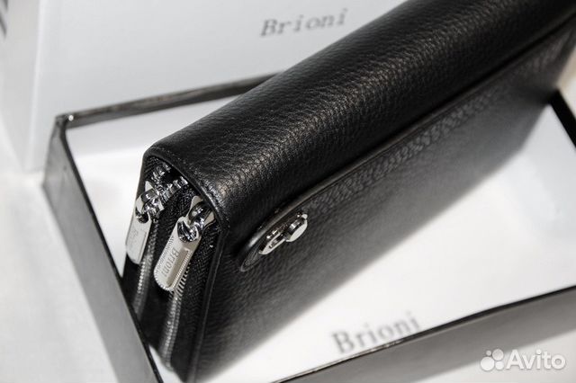 Мужской кожаный клатч Brioni new black 2 молнии Мужской кожаный клатч Brioni new black 2 молнии
