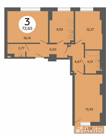 3-к квартира, 72.5 м², 18/25 эт.