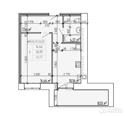 1-к квартира, 43.9 м², 9/10 эт.