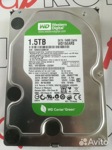 Жесткий диск WD Green 1,5 TB WD15ears SATA 3,5