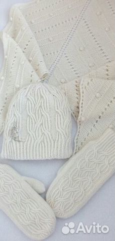 Комплект шапка варежки бактус платок палантин шарф Комплект шапка варежки бактус платок палантин шарф