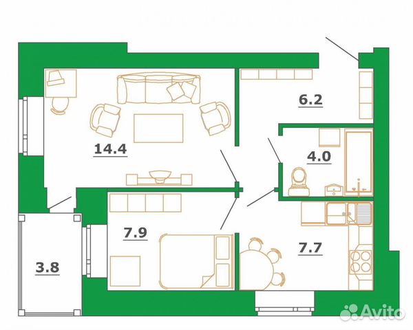 2-к квартира, 44 м², 3/5 эт.