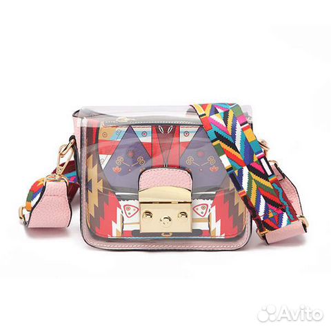 Сумка прозрачная, сумка с разноцветным ремешком