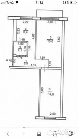 1-к квартира, 41.4 м², 1/2 эт.