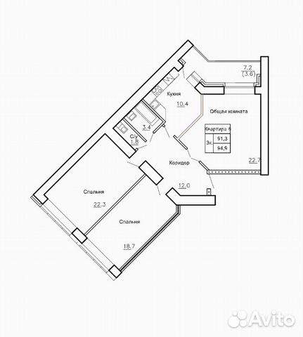 3-к квартира, 94.9 м², 9/16 эт.