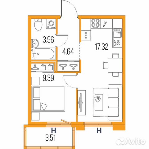 1-к квартира, 35.3 м², 22/22 эт. 1-к квартира, 35.3 м², 22/22 эт.