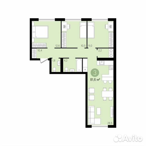 3-к квартира, 81.5 м², 2/8 эт. 3-к квартира, 81.5 м², 2/8 эт.