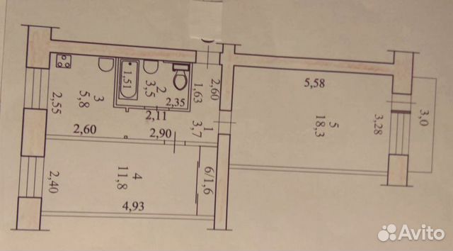 2-к квартира, 45 м², 5/5 эт.