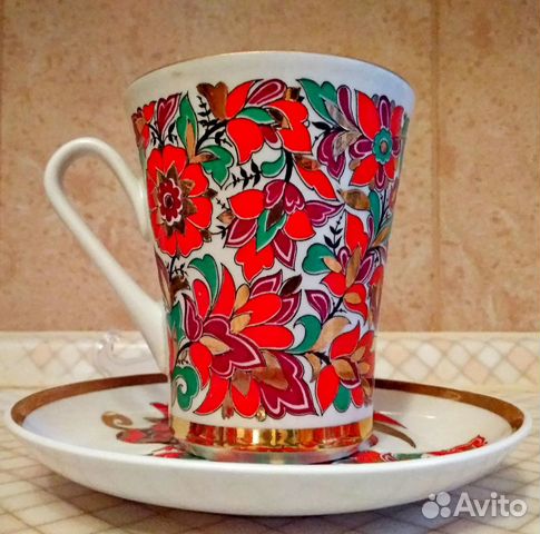 Чайная пара лфз Красный петух. Автор Воробьев