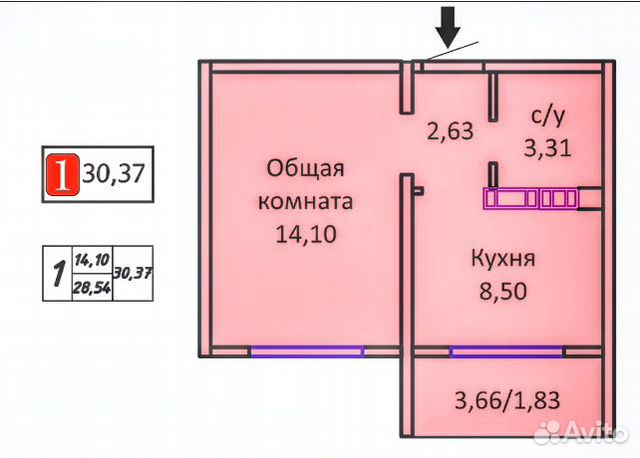 1-к квартира, 30.4 м², 16/18 эт. 1-к квартира, 30.4 м², 16/18 эт.
