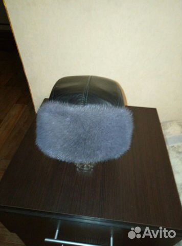 Шапка норк.голубова цвета,верх кожа