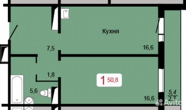 1-к квартира, 50.8 м², 7/17 эт.