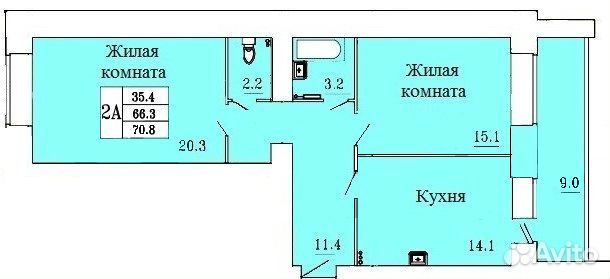 2-к квартира, 70.8 м², 2/16 эт.
