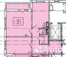 2-к квартира, 60.7 м², 6/17 эт.