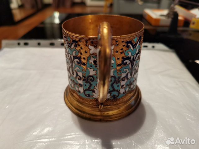 Латунный подстаканник в эмалях, СССР, позолота