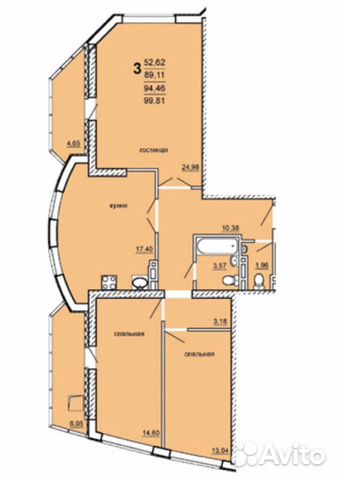 3-к квартира, 100 м², 18/25 эт. 3-к квартира, 100 м², 18/25 эт.