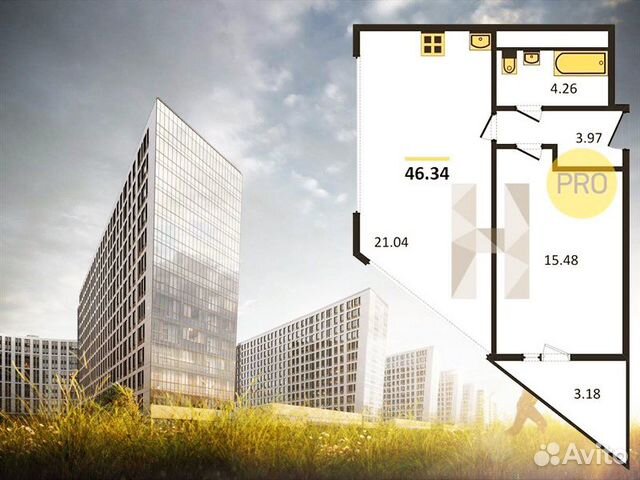 1-к квартира, 46.3 м², 9/13 эт.