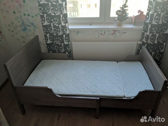 Кровать детская раздвижная Икеа+ реечное дно+ матр