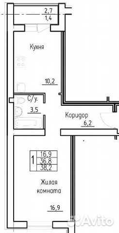 1-к квартира, 36.8 м², 3/3 эт.