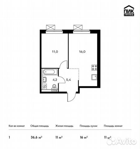 1-к квартира, 36.6 м², 10/25 эт.
