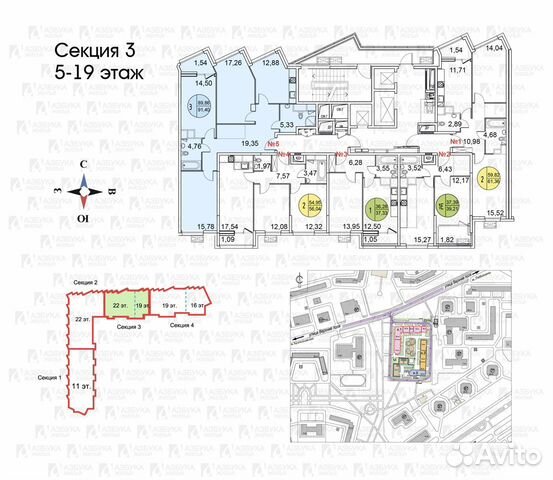 3-к квартира, 90 м², 6/22 эт.