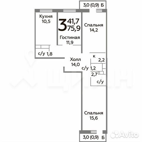 3-к квартира, 76 м², 9/17 эт. 3-к квартира, 76 м², 9/17 эт.
