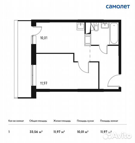 1-к квартира, 33.6 м², 6/17 эт. 1-к квартира, 33.6 м², 6/17 эт.