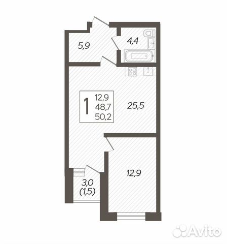 1-к квартира, 50.2 м², 5/8 эт.