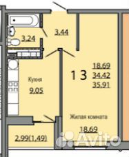 1-к квартира, 36 м², 9/22 эт.