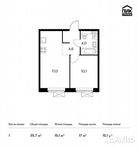 1-к квартира, 35.7 м², 10/25 эт.