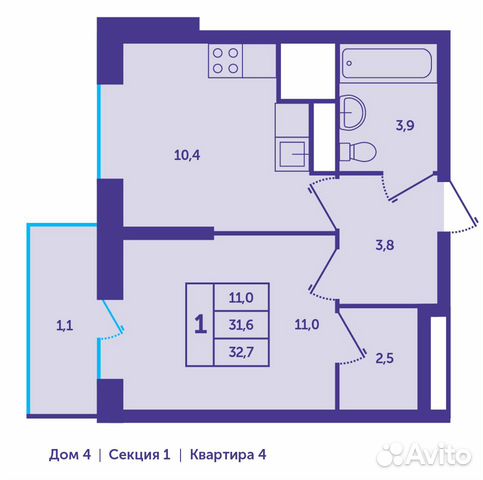 1-к квартира, 32.7 м², 19/25 эт. 1-к квартира, 32.7 м², 19/25 эт.
