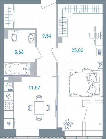 1-к. квартира, 54,1 м², 2/19 эт.