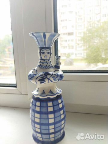 Подсвечник гжель Дама с кошкой
