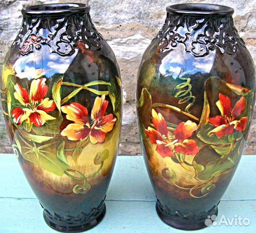 Вазы.19 век.Парные.Цветочные.royal bonn.Германия