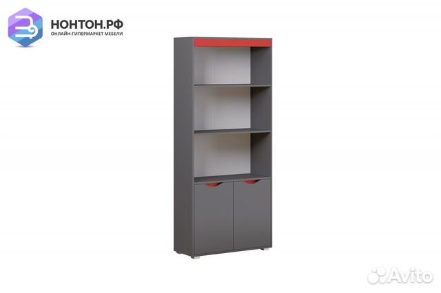 Стеллаж Неаполь с дверками графит / красный