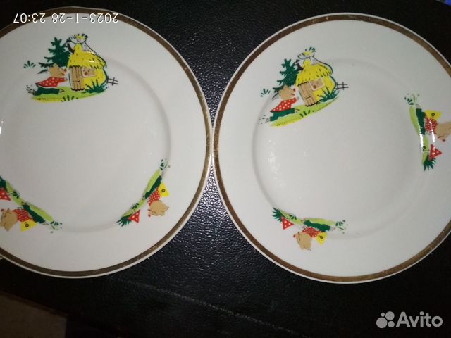 Фарфоровые детские тарелки и блюдца СССР Дулево