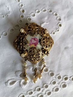 Брошь винтаж скань эмаль финифть деколь