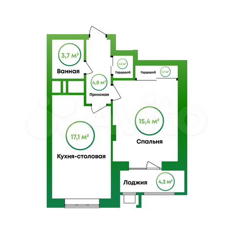 1-к. квартира, 46,1 м², 4/16 эт.