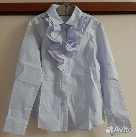Блузка рубашка для школы р.134 голубая новая
