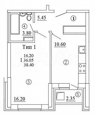 1-к. квартира, 38,4 м², 11/15 эт.
