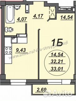 1-к квартира, 33 м², 1/11 эт.