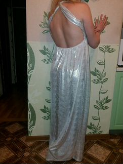 Платье длинное в пол серебро открытая спина