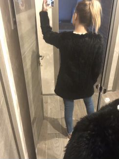 Шуба из вязаного меха кролика