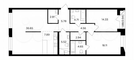3-к квартира, 109 м², 7/16 эт.