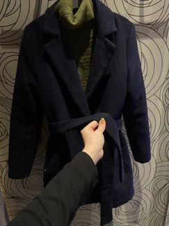 Тёплое пальто темно-синее