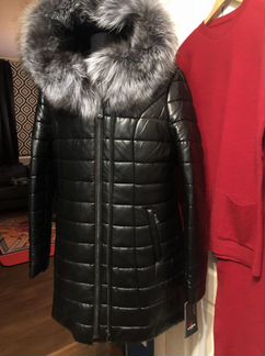 Куртка кожаная,стеганая, чёрная с чернобуркой 54/6