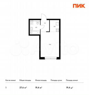 Квартира-студия, 27.6 м², 6/21 эт.